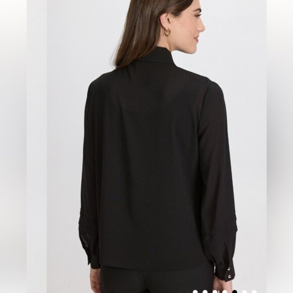 Laura #101300 Button Detail Long Sleeve Blouse Black - Picture 3 of 12